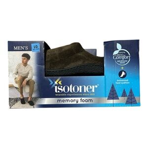 ISOTONER Memory Foam Brown Corduroy Slippers sz L (9.5-10.5) Eco Comfort NIB